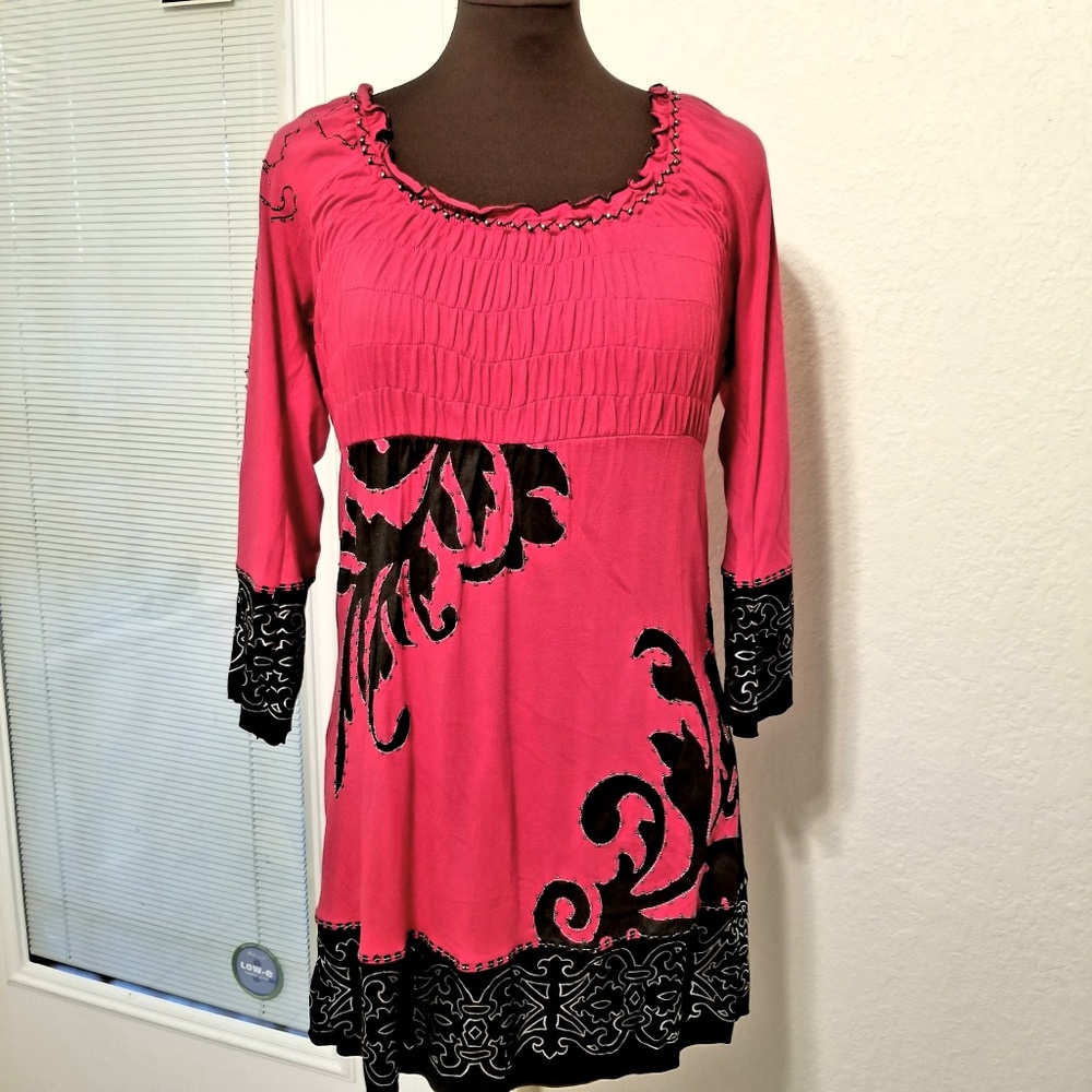 Krista Lee Coral/Pink and Black Beaded Dress